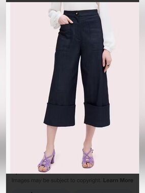 Kate Spade Blue Indigo Cropped Denim Jeans Wide Leg Cuffed SZ 8 NWOT